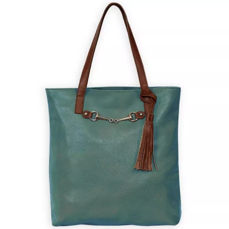Snaffle Bit Tote Bag withTassel Teal