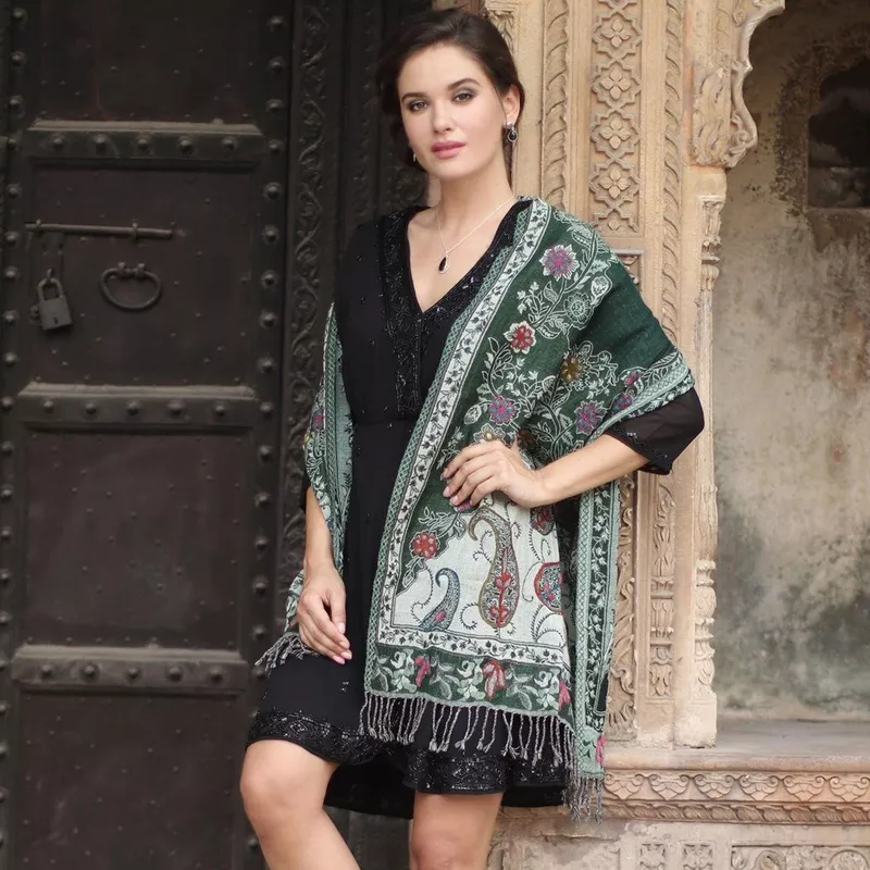 Snowy Forest Jamawar Wool Shawl