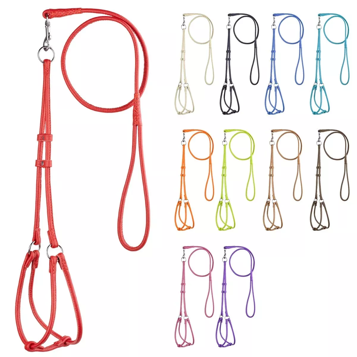 Soft Leather Round Step-In Dog Harness + Round Dog Lead