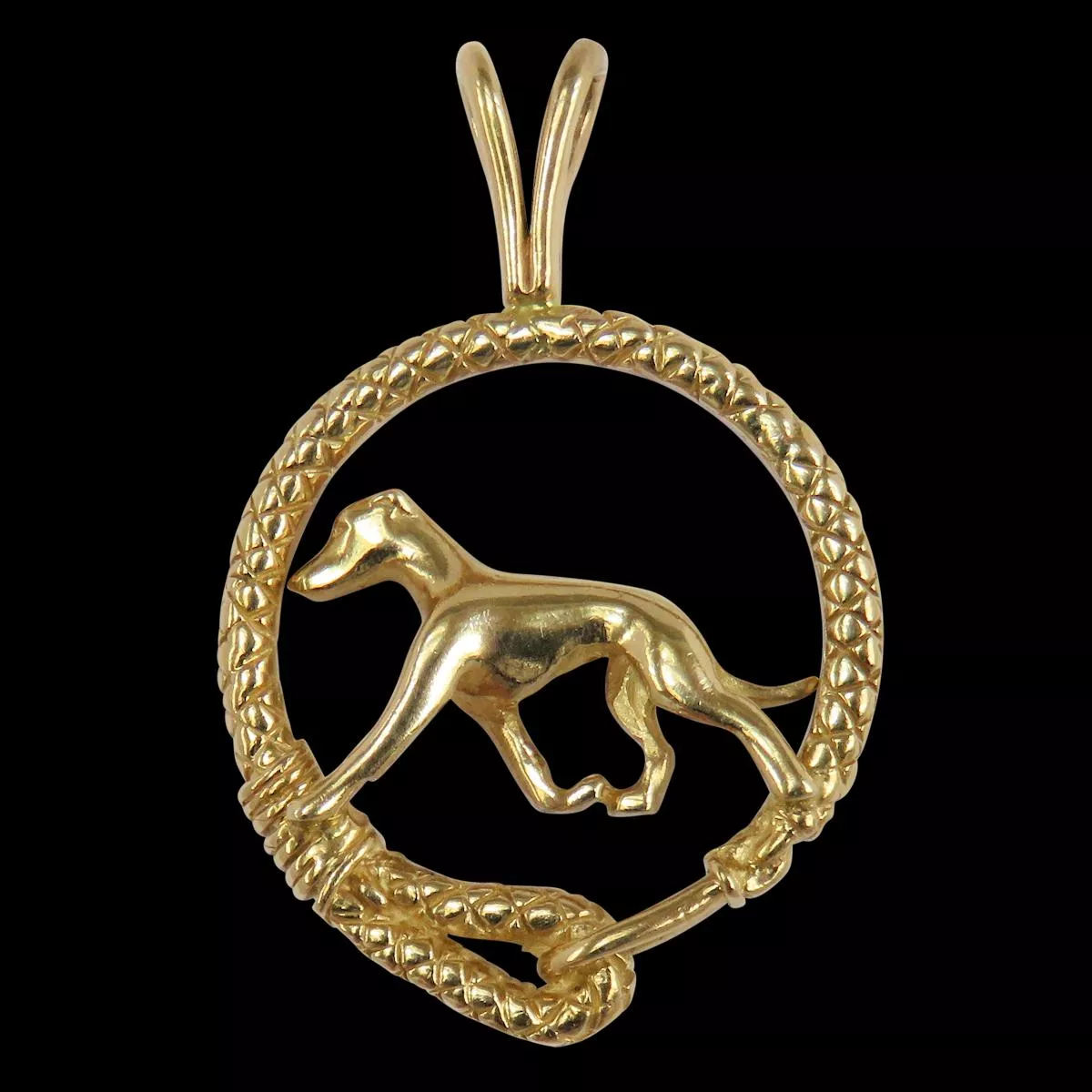 Solid 14K Gold Greyhound Leash Pendant