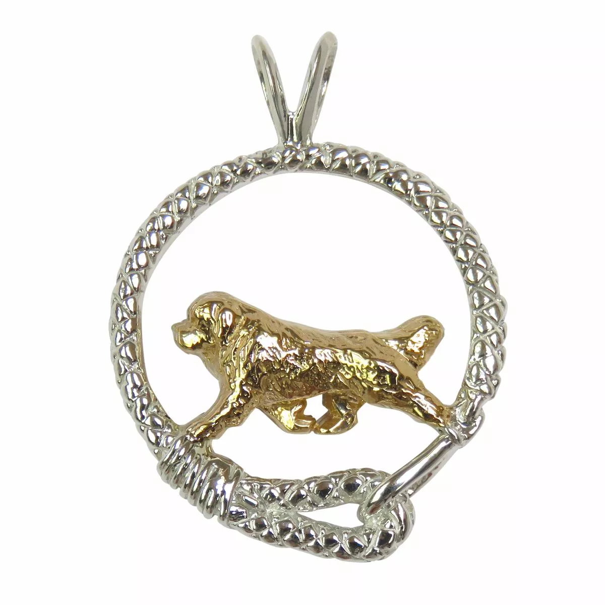 Solid 14K Gold Newfoundland in Sterling Silver Leash Pendant