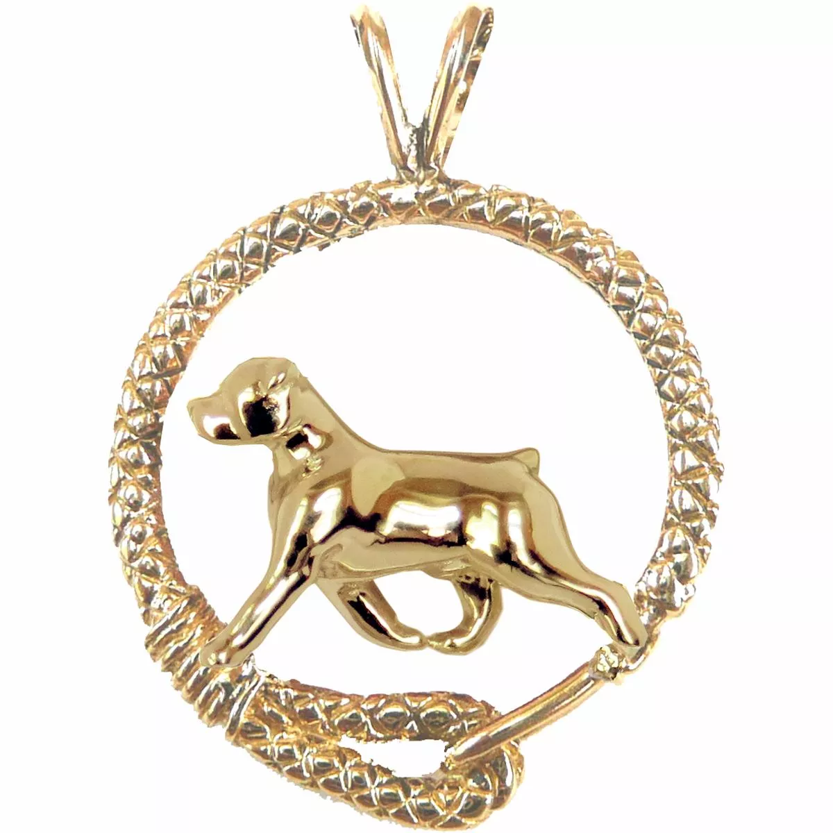 Solid 14K Gold Rottweiler Leash Pendant
