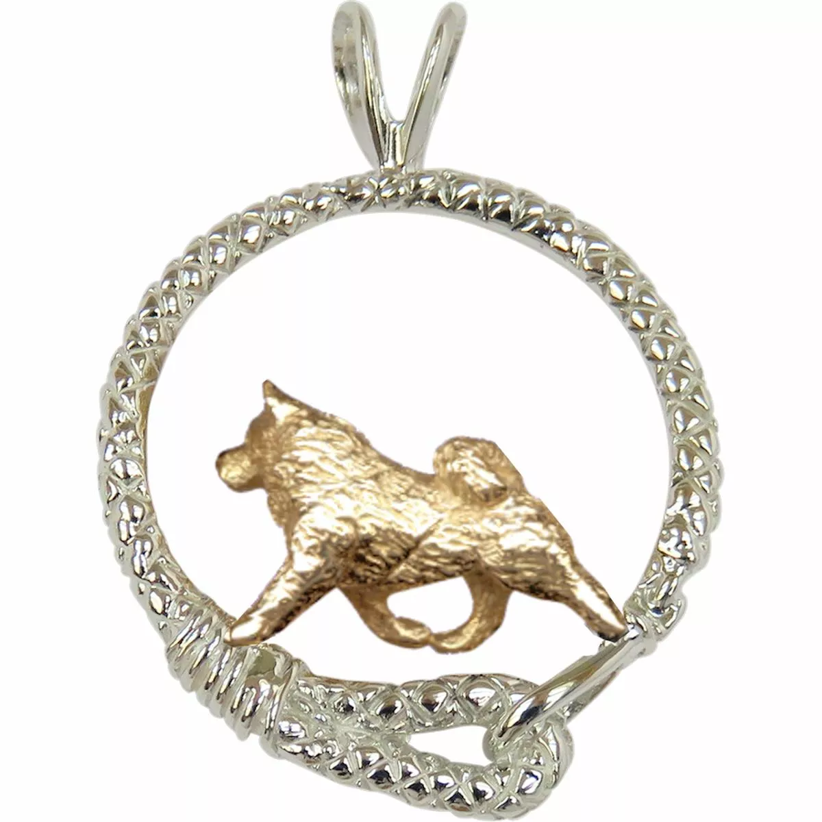 Solid 14K Gold Samoyed in Sterling Silver Leash Pendant