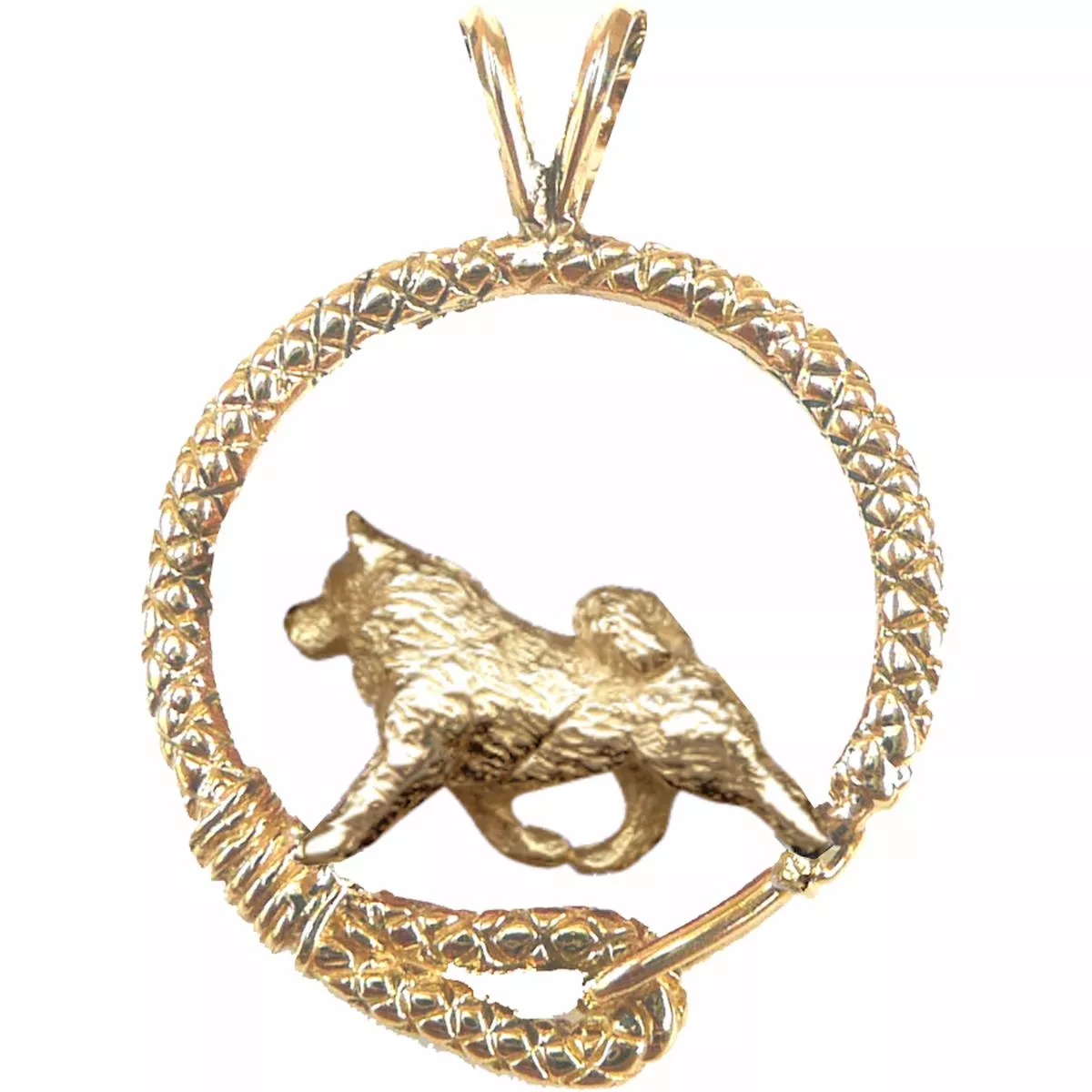 Solid 14K Gold Samoyed Leash Pendant