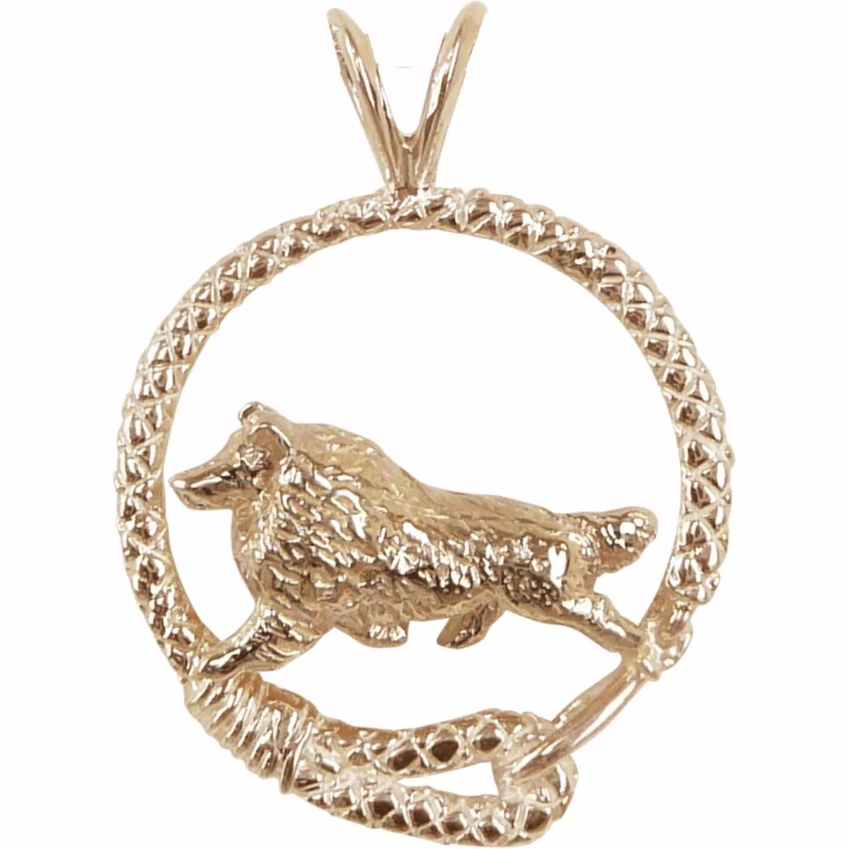 Solid 14K Gold Shetland Sheepdog Leash Pendant