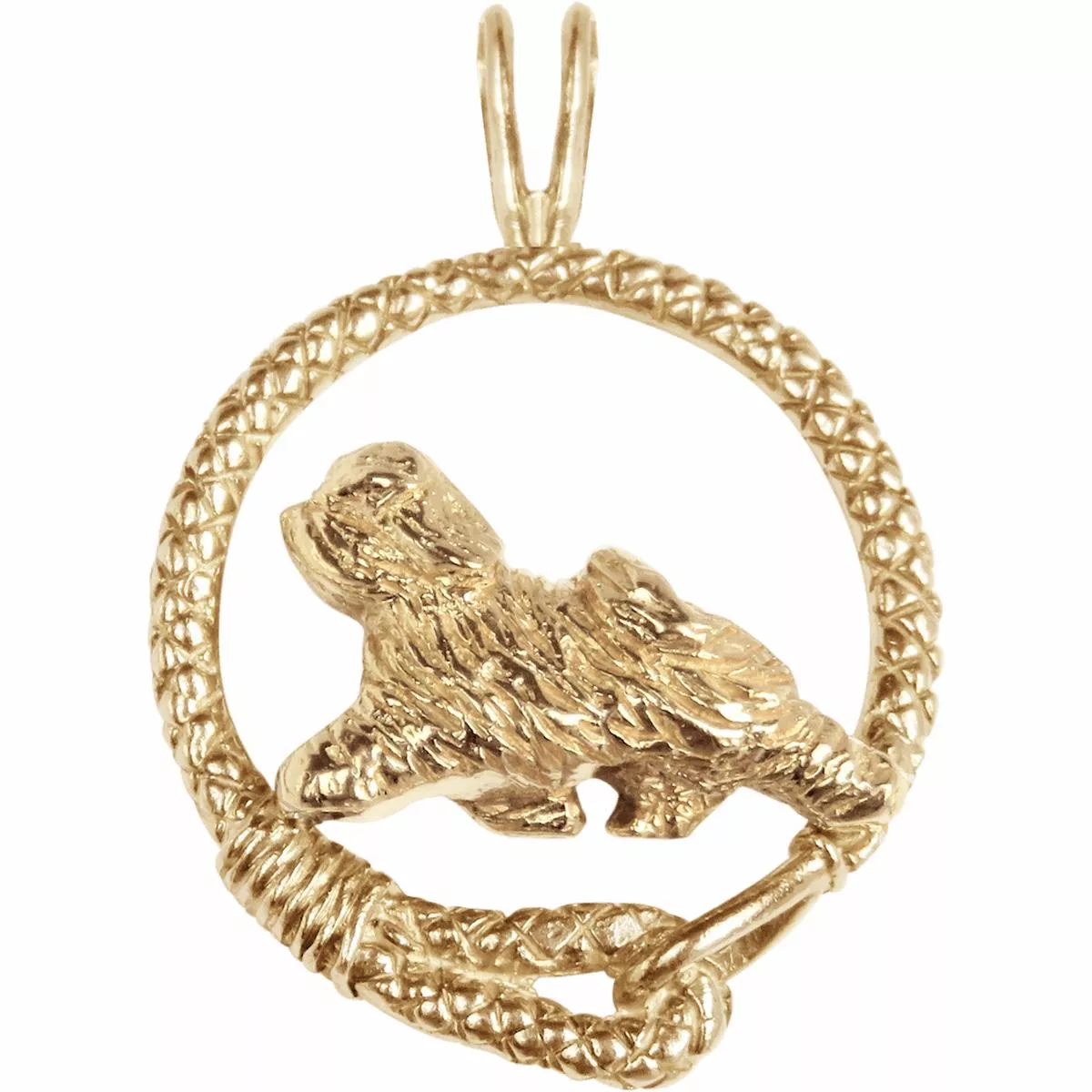 Solid 14K Gold Tibetan Terrier Leash Pendant