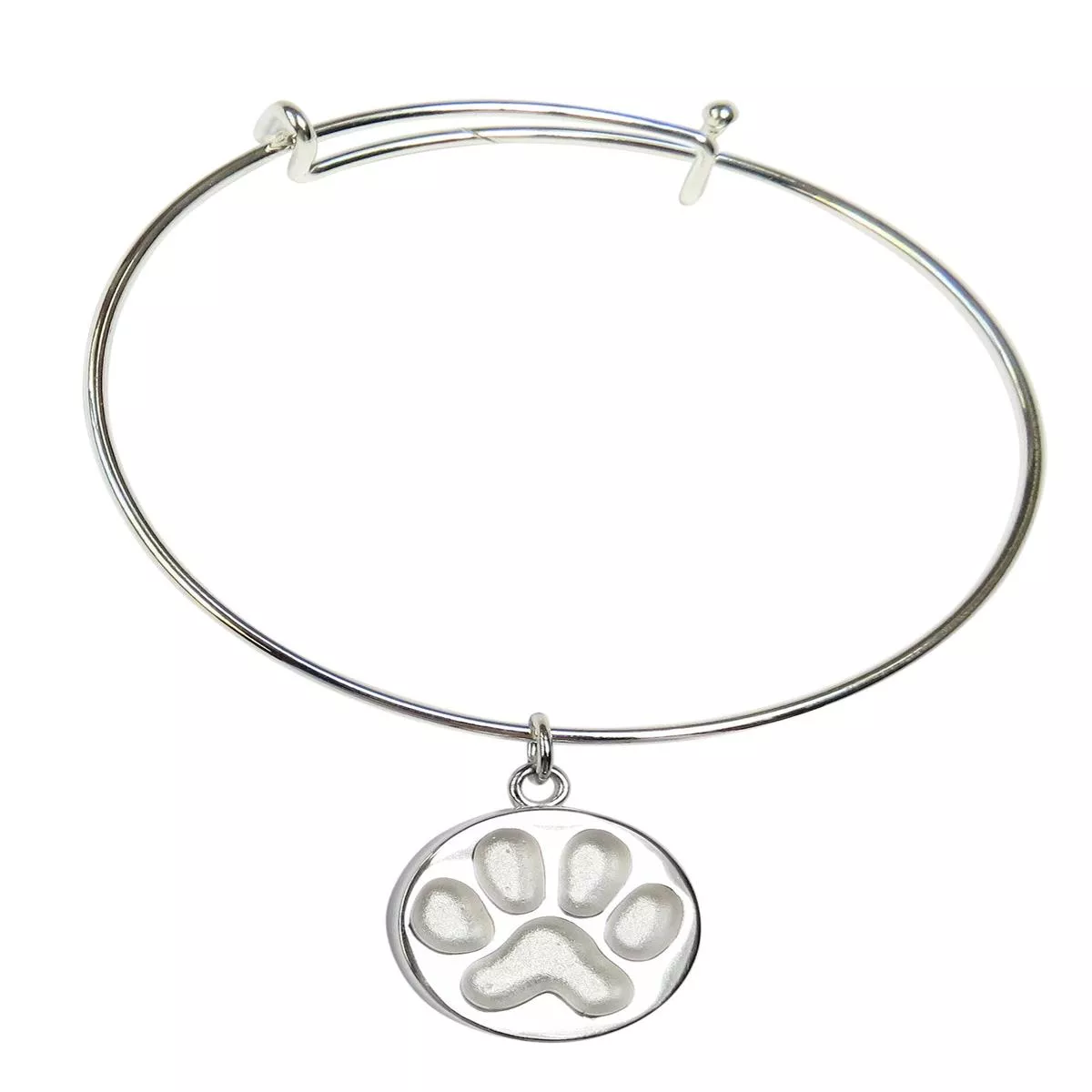 Sterling Silver Paw Impression Charm with Stainless Bangle