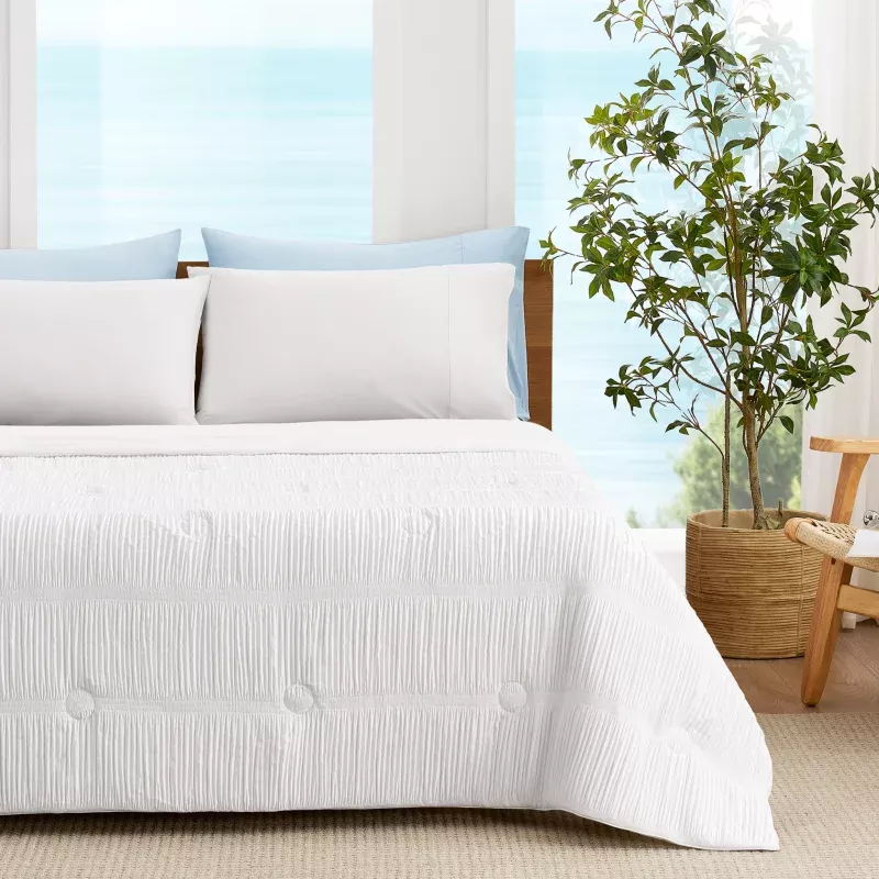 Striped Breathable Cooling Comforter Off White