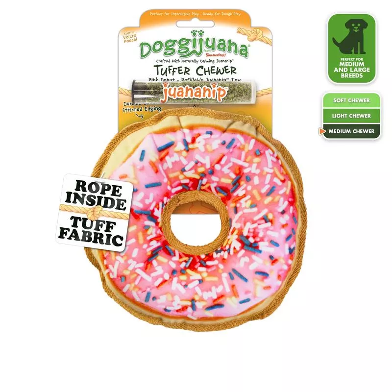 Tuffer Chewer Pink Donut Refillable Dog Toy