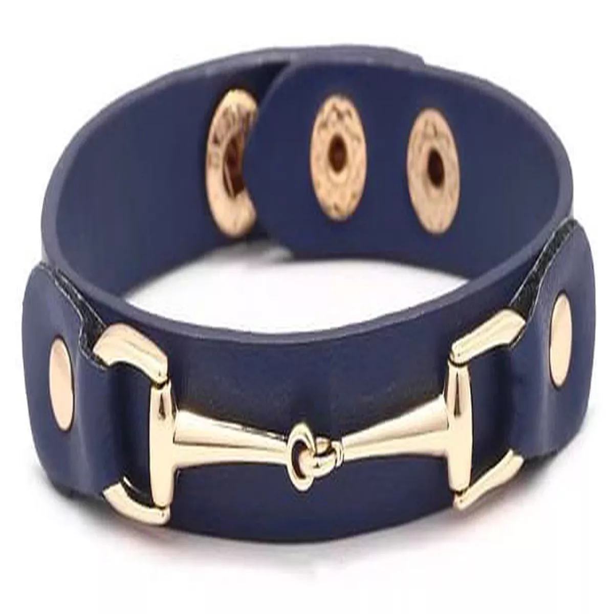 Vegan Leather Bracelet with Gold Tone Snaffle Bit