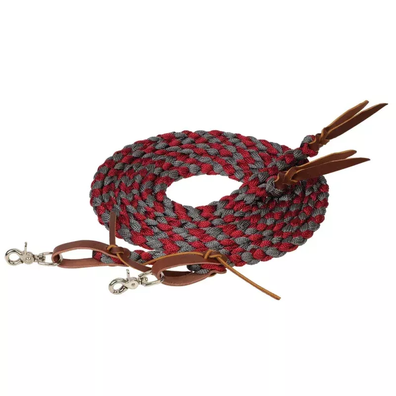 Weaver Polyester Braided Split Reins for Horses Dark Red & Charcoal