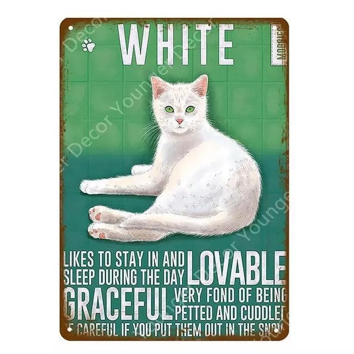 White Cat Tin Sign