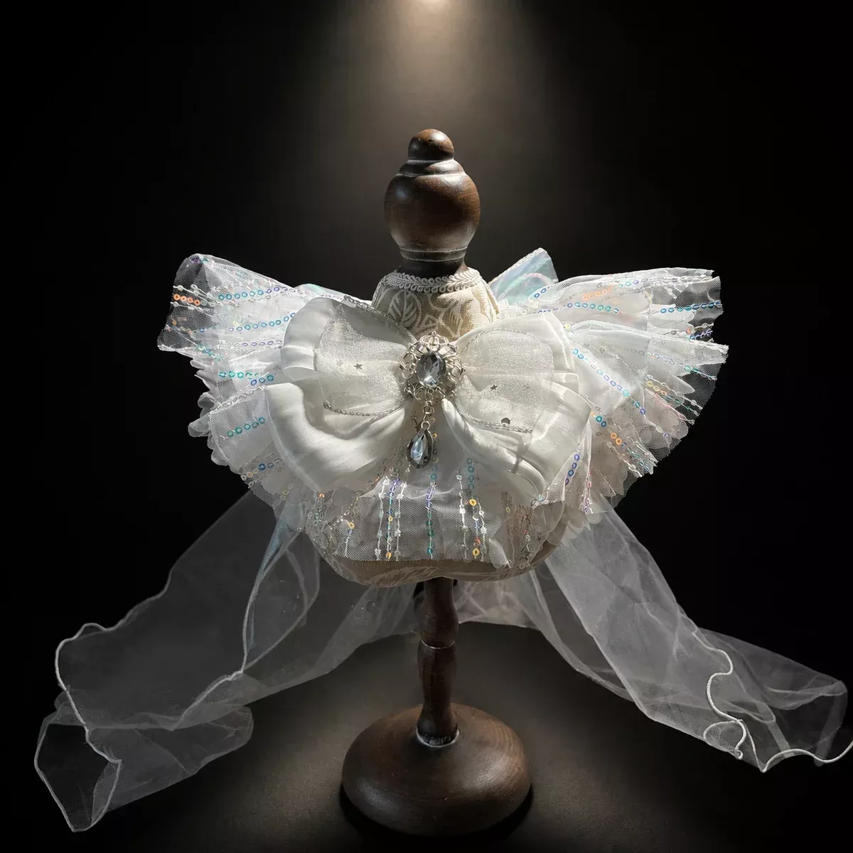 White Iridescent Satin Lace Pet Bib Collar