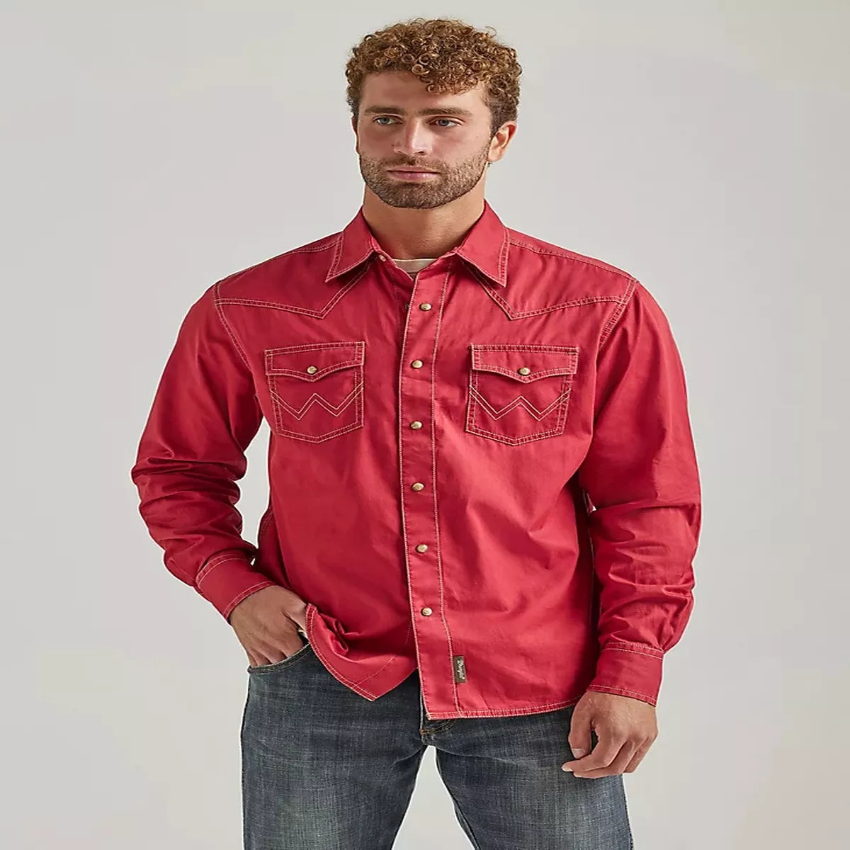 Wrangler Men's Retro Long Sleeve Button Down - Chili Red